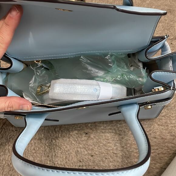 Michael Kors Light Blue Belted Satchel Bag New Retails $598 - Picture 4 of 5